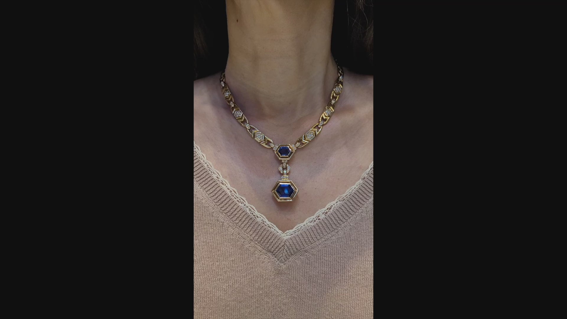 Cartier Vintage Hex Sapphire Diamond Lariat Necklace