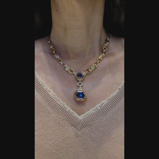 Cartier Vintage Hex Sapphire Diamond Lariat Necklace