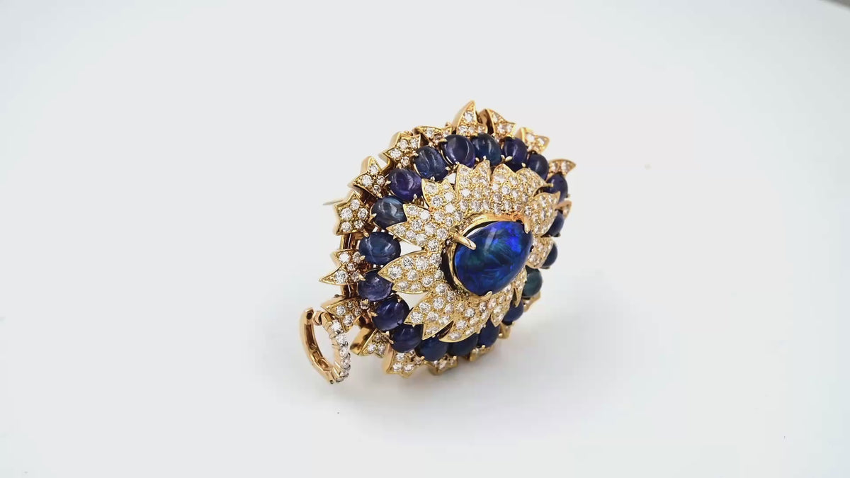 Exquisite David Webb Opal, Diamond, and Sapphire Pendant