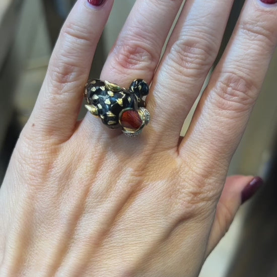 Contemporary Diamond Enamel Figural Leopard Ring