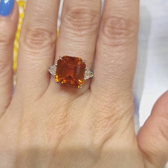 Spectra Fine Jewelry GIA Certified 13.06 Carat Orange Sapphire Diamond Ring