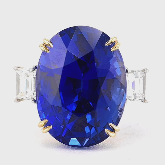 37.84 ct. Oval Ceylon No Heat Sapphire Diamond Ring