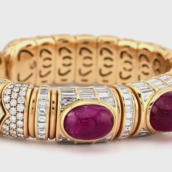 Bulgari 33.86 ct Ruby & Diamond Bracelet in 18K Gold – Signed Estate