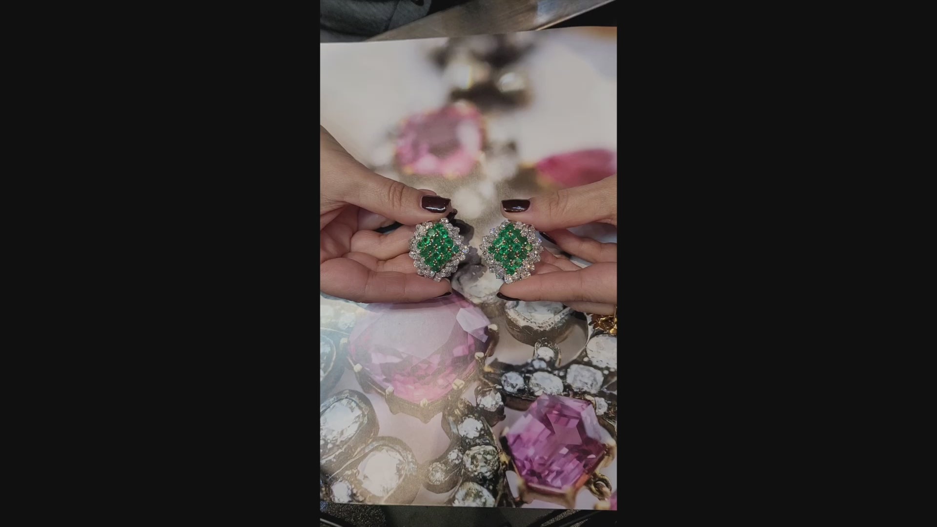 Cartier Vintage Emerald Diamond Halo Cluster Button Earrings