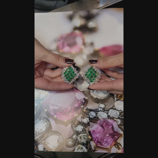 Cartier Vintage Emerald Diamond Halo Cluster Button Earrings