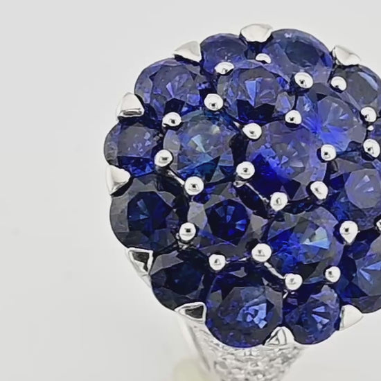 Graff 16.25ct Sapphire 3.91ct Diamond Dome Cocktail Ring 18K White Gold