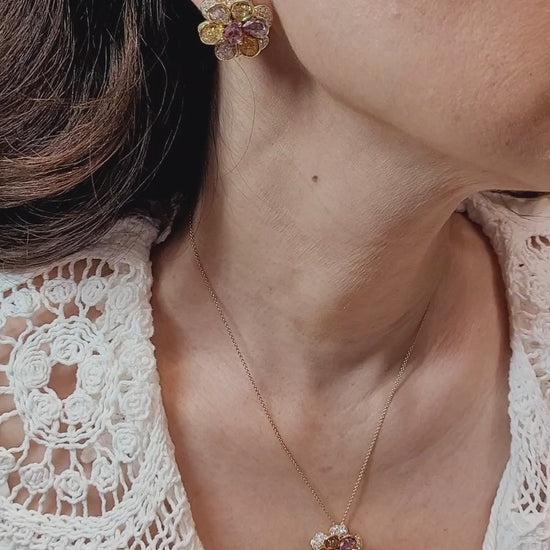 Multi-Colored Sapphire Diamond Earrings and Necklace