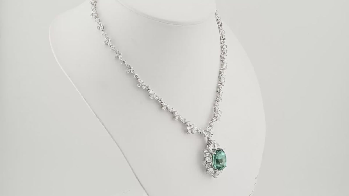 19.27ct Nigerian Paraiba Tourmaline Diamond Pendant Necklace