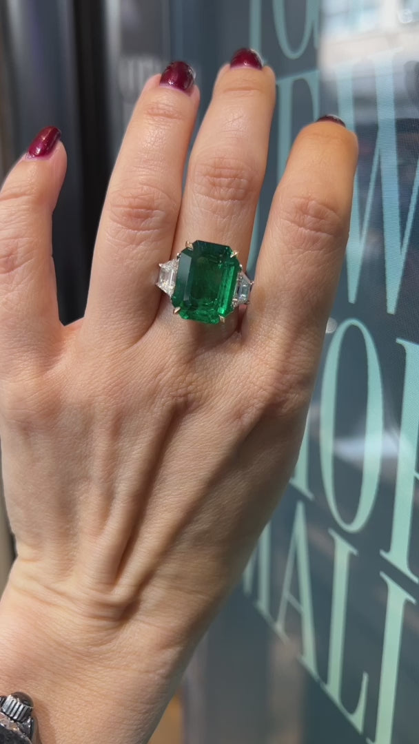 11.68 ct. Emerald Diamond Three-Stone Engagement Ring - Spectra Fine Jewelry