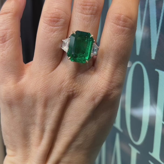 11.68 ct. Emerald Diamond Three-Stone Engagement Ring - Spectra Fine Jewelry