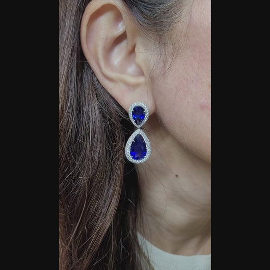 Spectra Fine Jewelry GRS Certified 28.52 Carat Sapphire Diamond Earrings