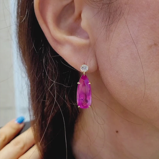 Spectra Fine Jewelry Burmese Blue Pink Sapphire Diamond Drop Earrings
