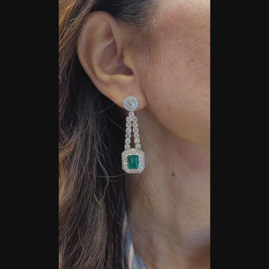 Spectra Fine Jewelry Colombian Emerald Diamond Halo Drop Earrings