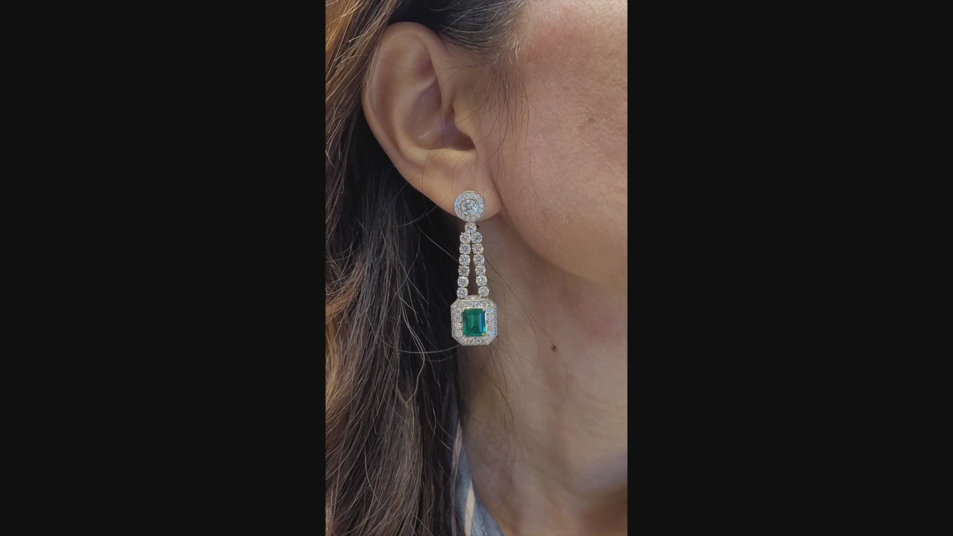 Spectra Fine Jewelry Colombian Emerald Diamond Halo Drop Earrings