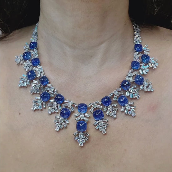 Harry Winston Jacques Timey Vintage Sapphire Diamond Bib Necklace