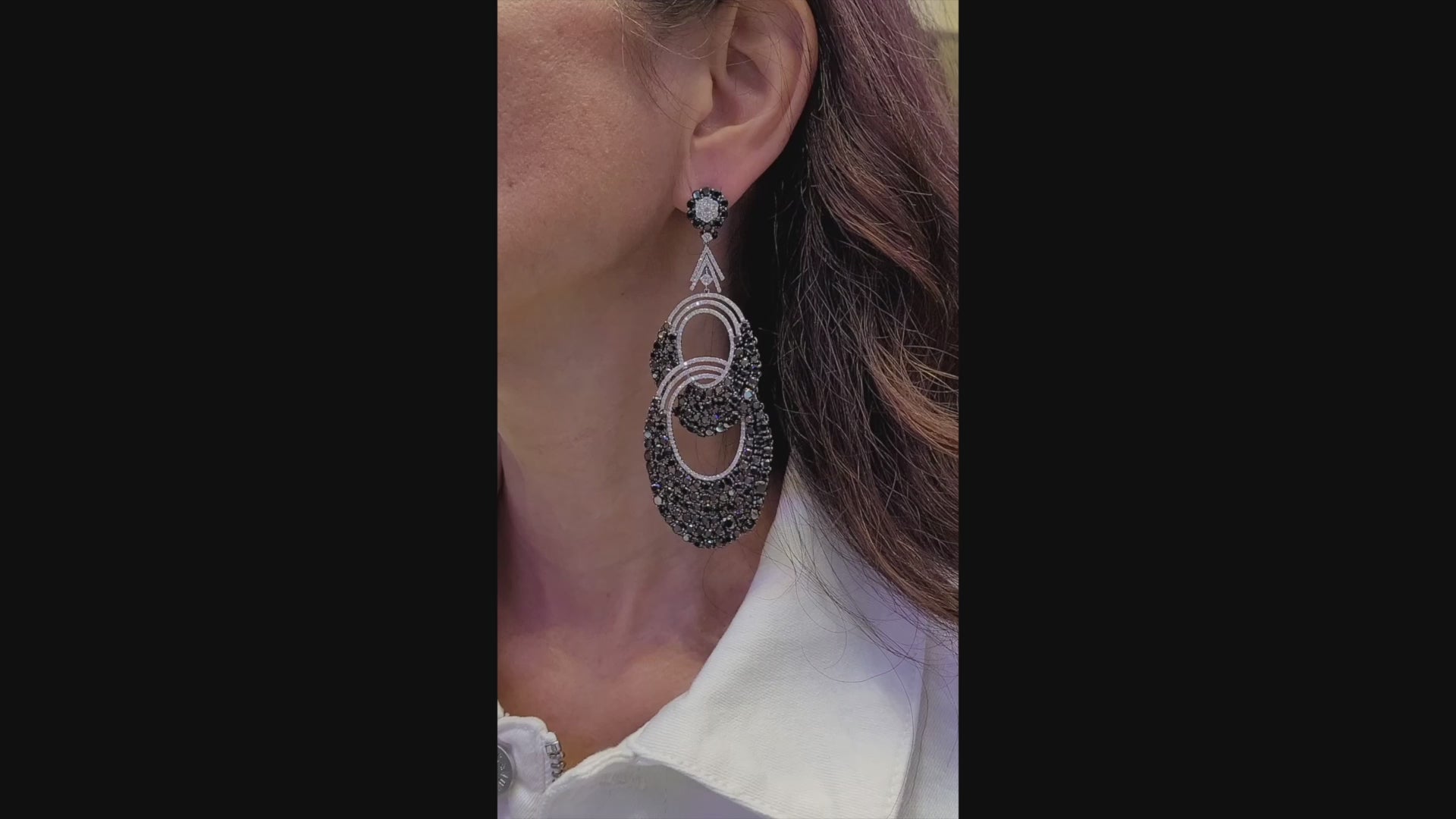 Contemporary Diamond Double Hoop Chandelier Drop Earrings