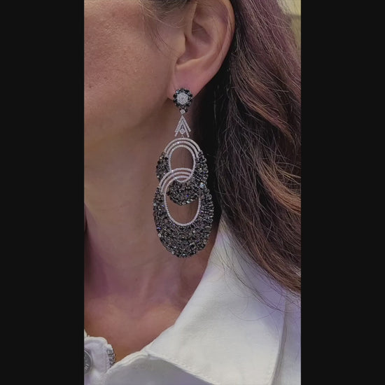 Contemporary Diamond Double Hoop Chandelier Drop Earrings