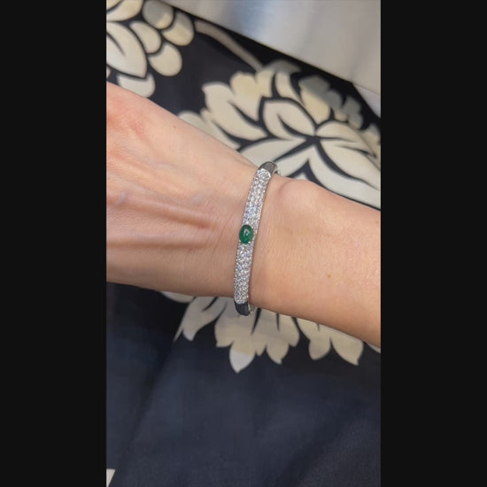 Modern Elegance: Pave Bombe Bangle with Oval Emeralds