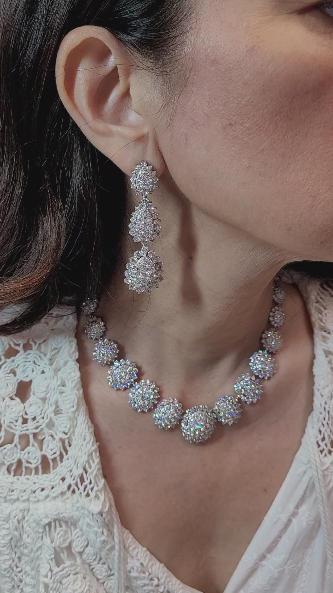 Demi Parure Suite with Diamond Pave Honeycomb Design