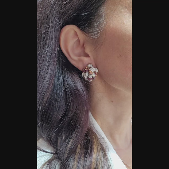 Cartier Vintage Diamond Ruby Bombe Button Earrings