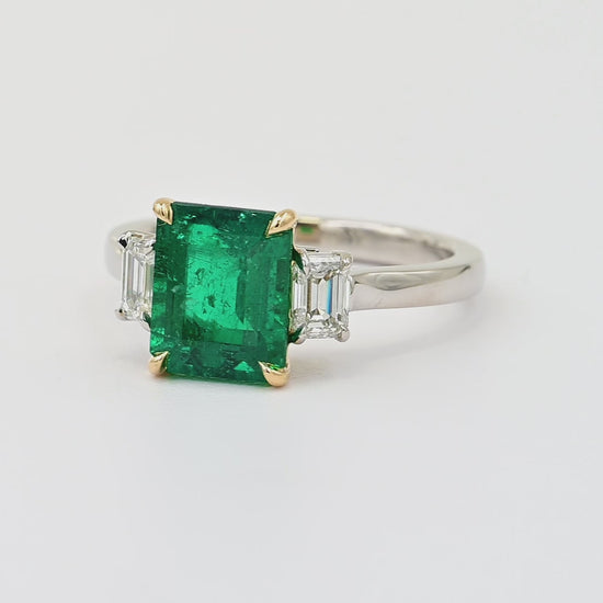 Spectra Fine Jewelry2.36ct Colombian Emerald Diamond Three Stone Platinum Ring