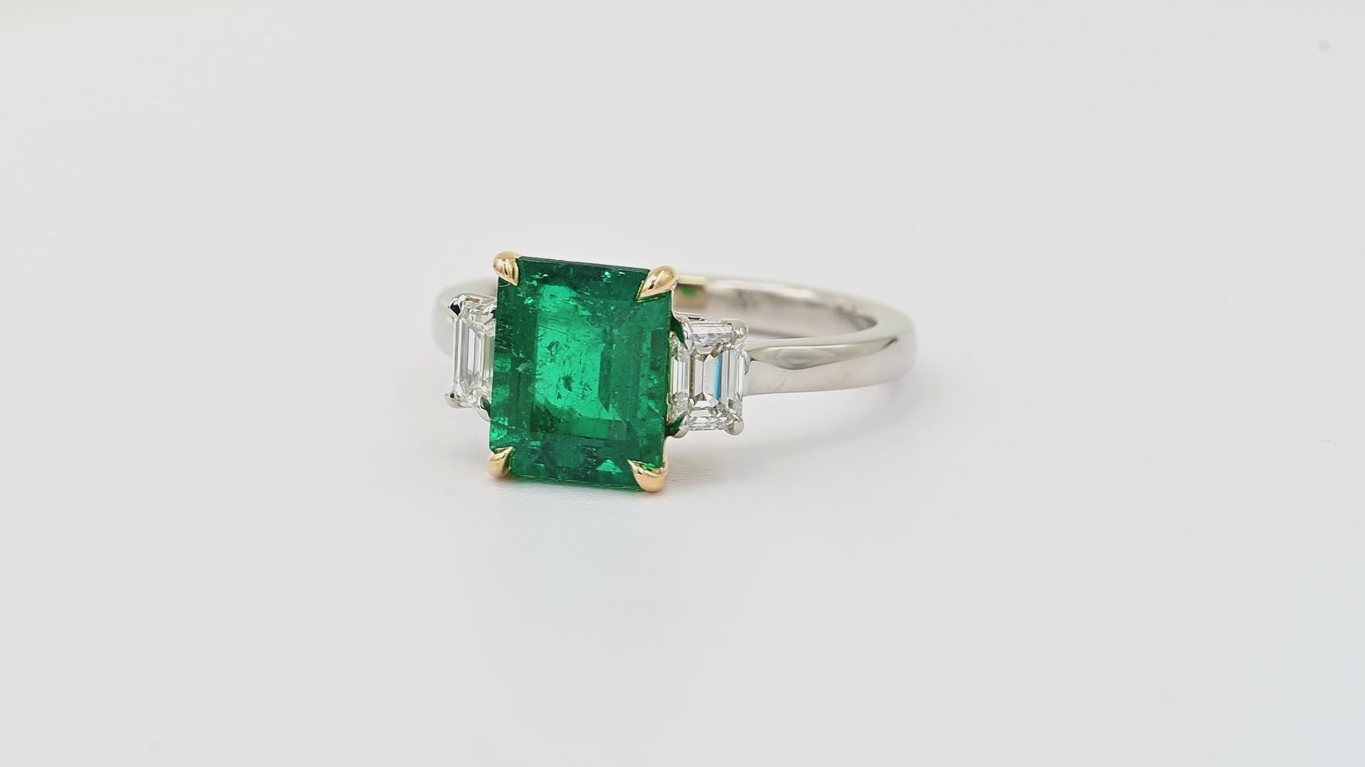 Spectra Fine Jewelry2.36ct Colombian Emerald Diamond Three Stone Platinum Ring