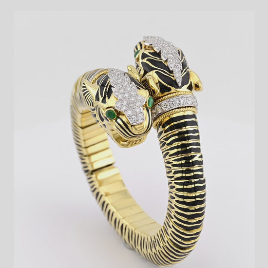 David Webb Diamond Emerald Double Head Tiger Bangle