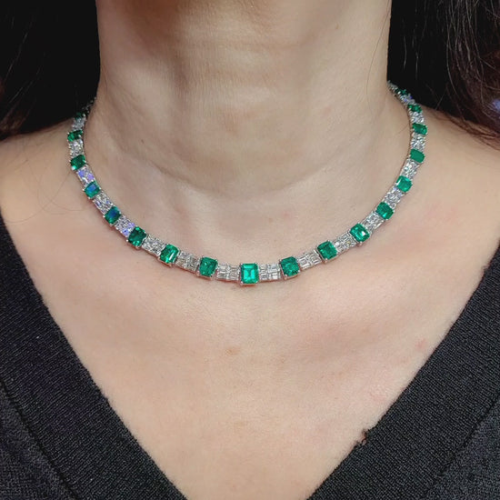 Spectra Fine Jewelry 6.52cts Colombian Emerald & Diamond Gold Necklace