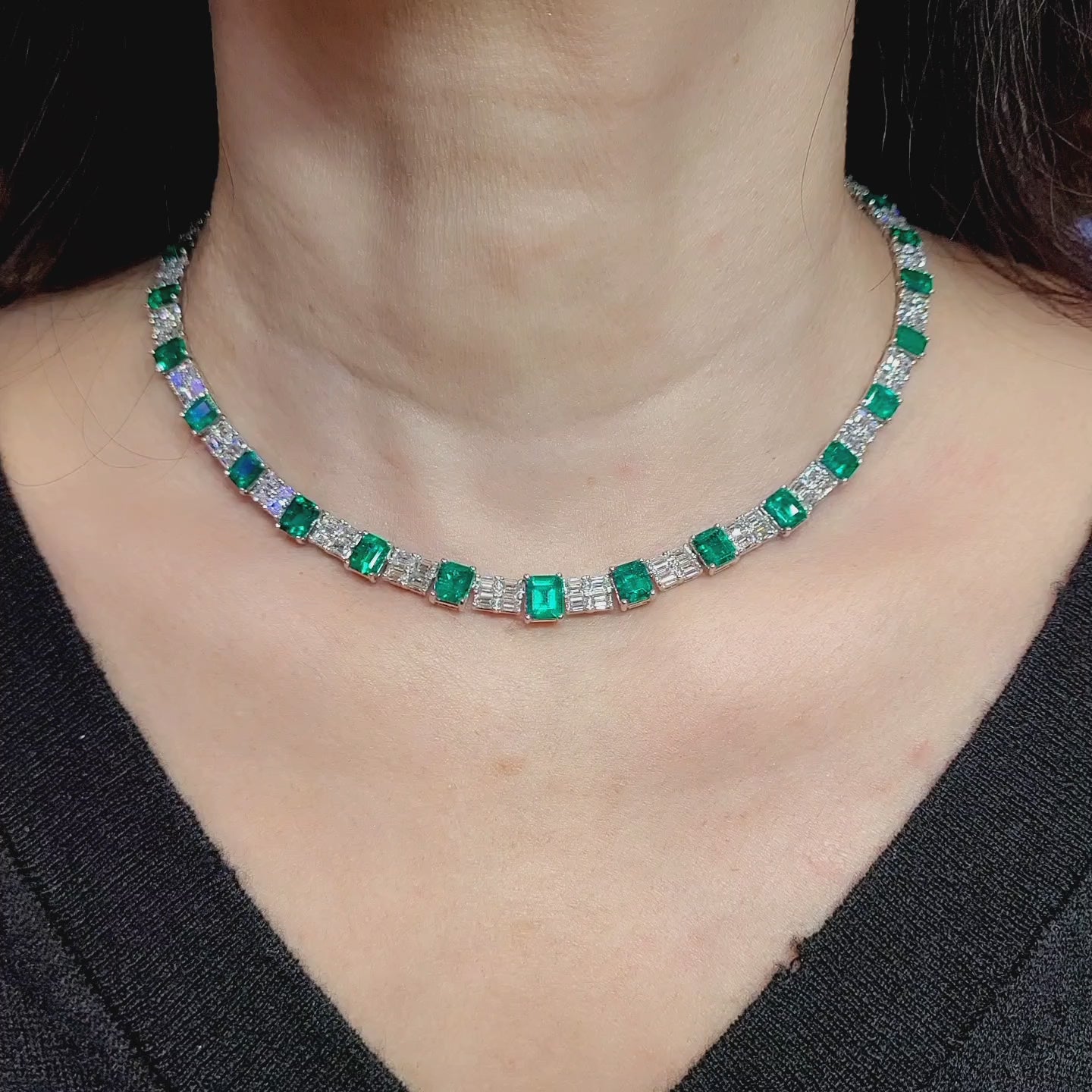 Spectra Fine Jewelry 6.52cts Colombian Emerald & Diamond Gold Necklace