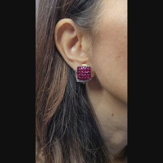 David Webb Inspired: Contemporary Ruby and Diamond Earrings