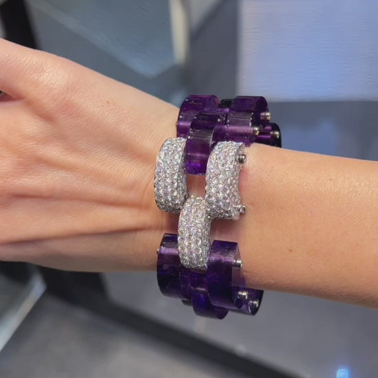 Aletto Brothers Carved Amethyst and Diamond Bracelet