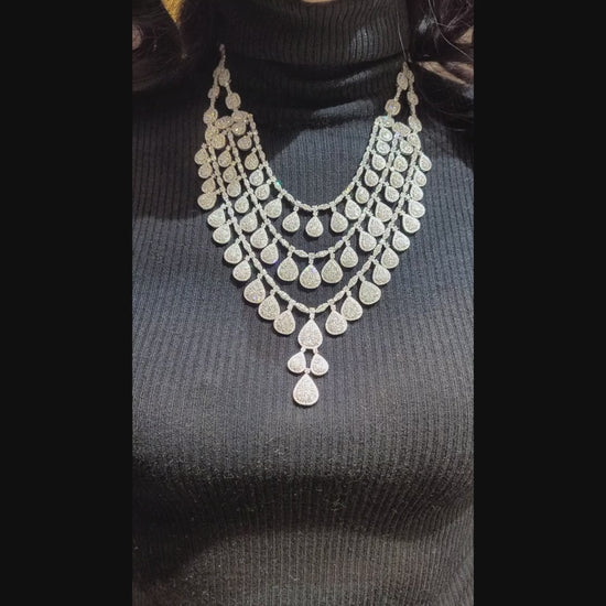 Contemporary Diamond Passementerie Three-Tier Tassell Necklace