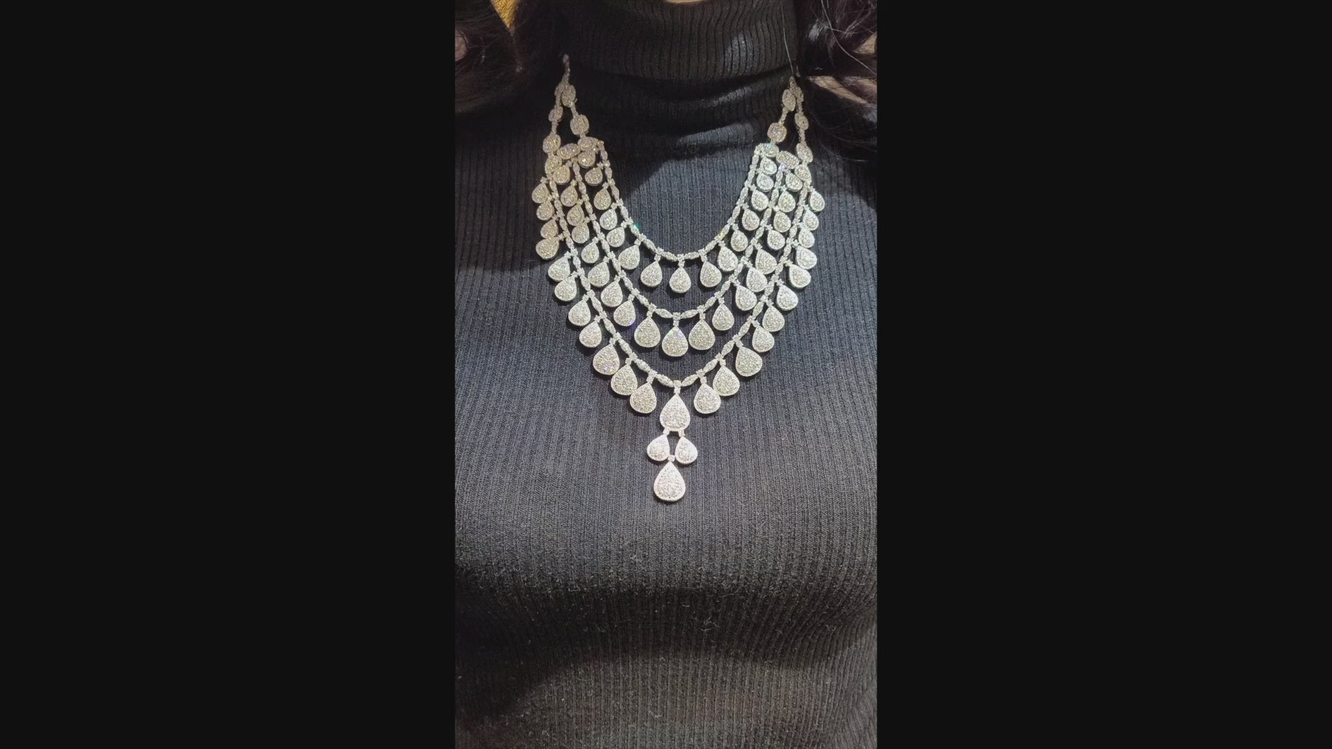 Contemporary Diamond Passementerie Three-Tier Tassell Necklace