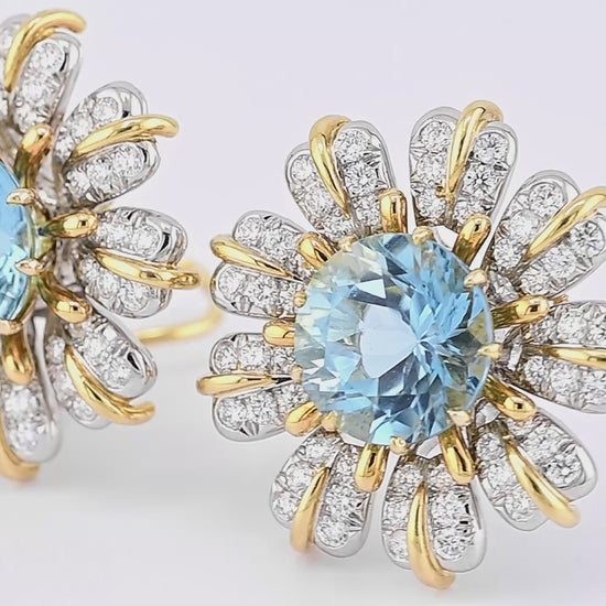 Vintage Tiffany & Co. Schlumberger Aquamarine and Diamond Flower Earrings