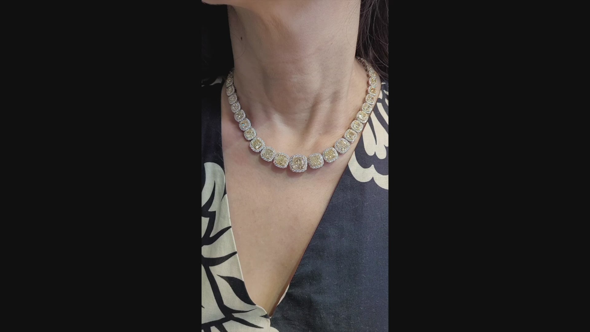 59.66cts Total Yellow & White Diamond Riviera Necklace