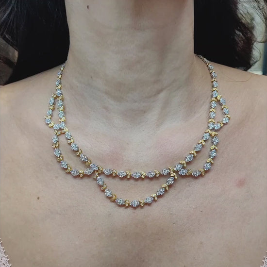Contemporary Diamond Two Tone Gold Festoon Bib Necklace