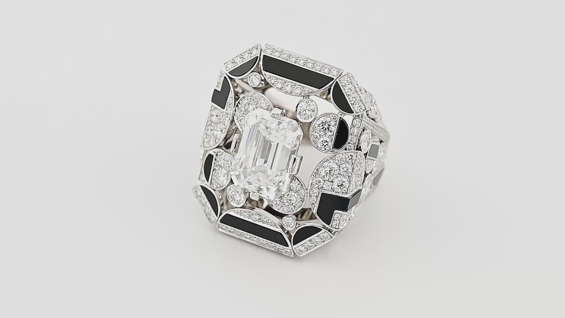 Chanel 6.03ct Emerald Cut Diamond & Onyx 'Morning in Vendome' Ring