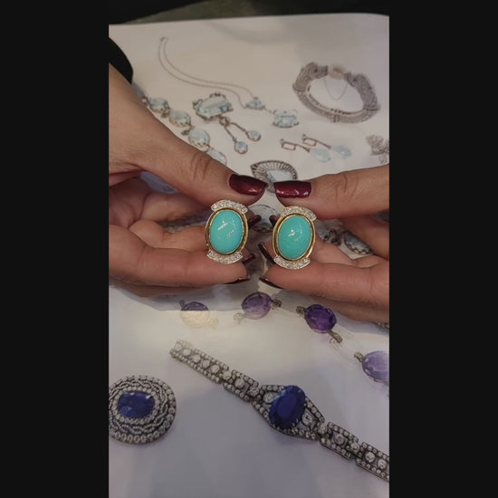 Vintage David Webb Turquoise Diamond Button Earrings
