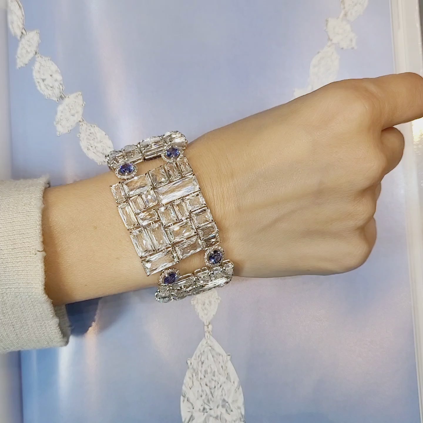 Contemporary Diamond Sapphire Topaz Articulated Bracelet