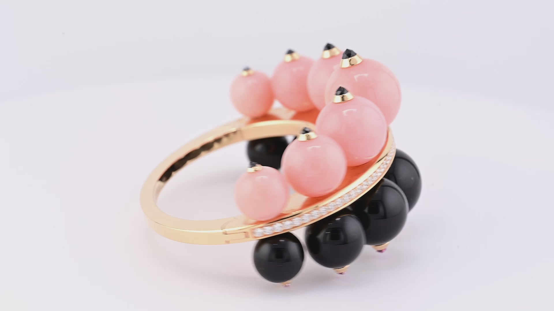 Cartier Pink Opal & Onyx Diamond Bangle in 18K Yellow Gold – Signed Jewelry