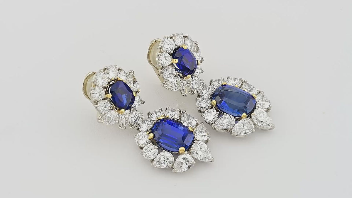 22.62ct Ceylon No-Heat Sapphire & Diamond Drop Earrings