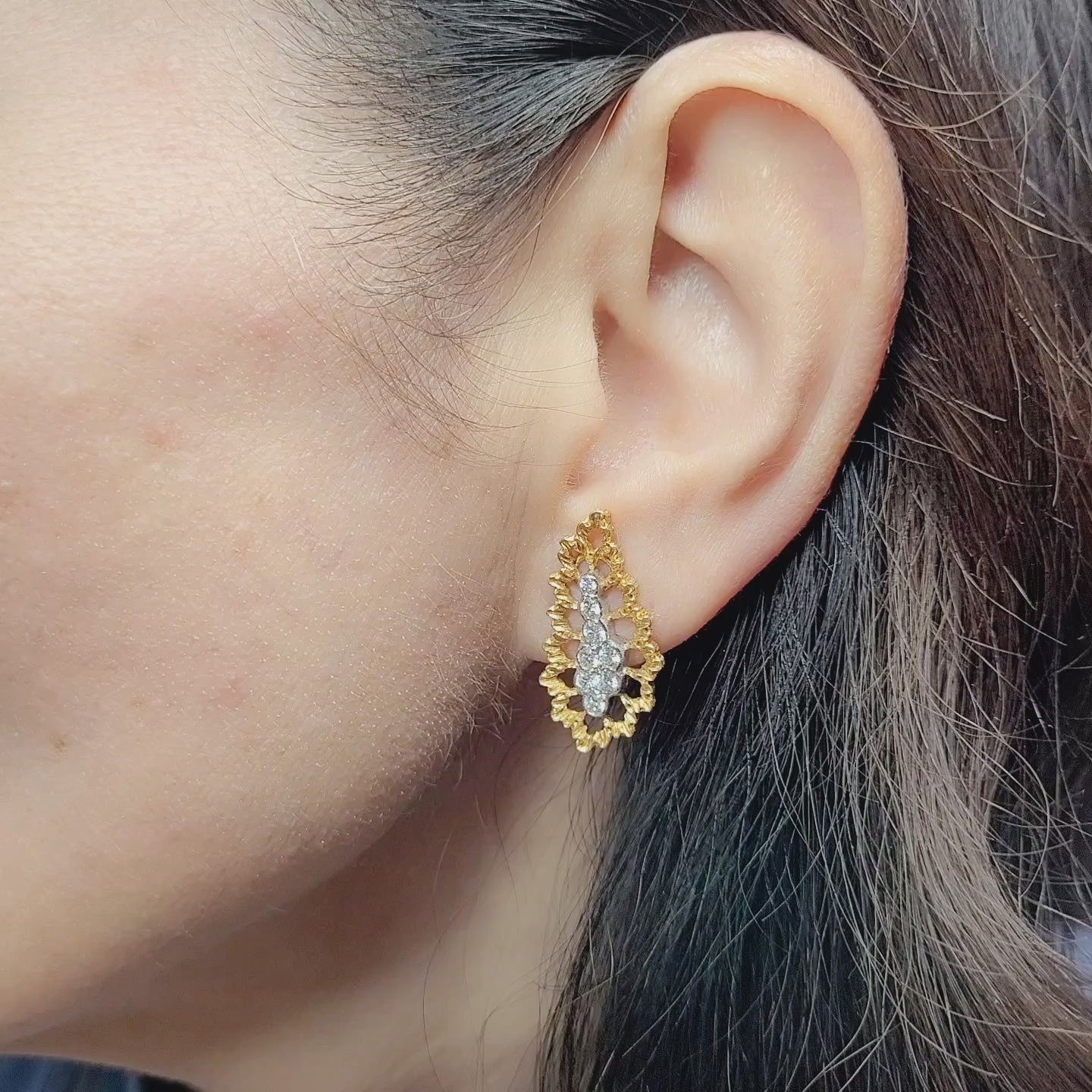 Buccellati 18k Yellow and White Gold Diamond Earrings