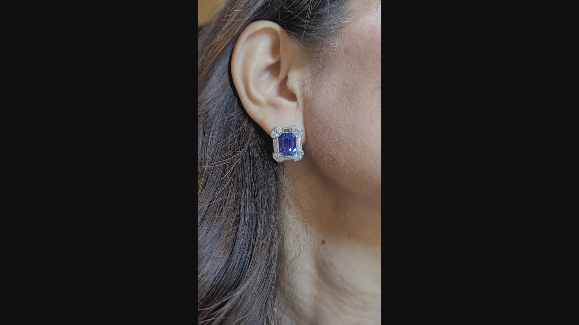14.40ct Ceylon Sapphire & Diamond Halo Earrings in Platinum by Spectra Fine Jewelry