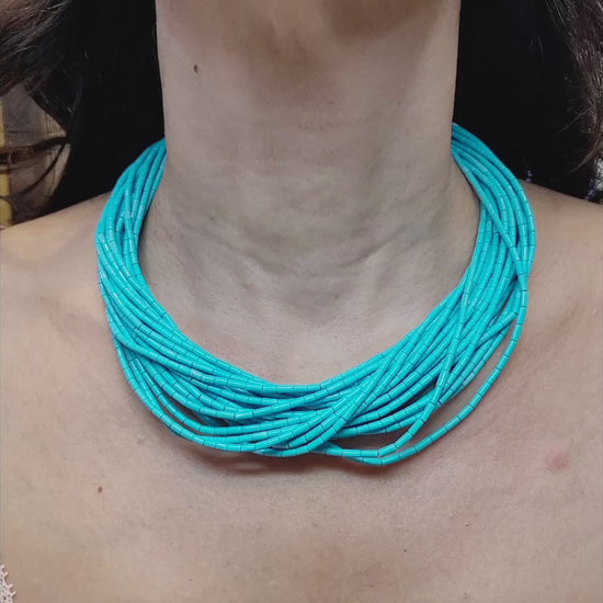 Contemporary Turquoise Elegance: Multi-Strand Collar Necklace