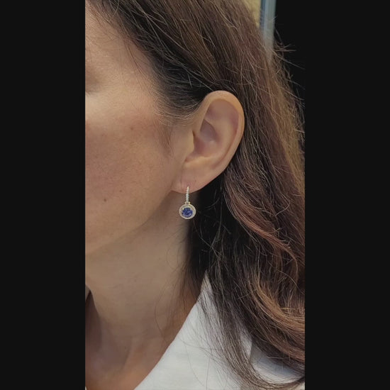 Spectra Fine Jewelry Sapphire Diamond Halo Yellow Gold Drop Earrings