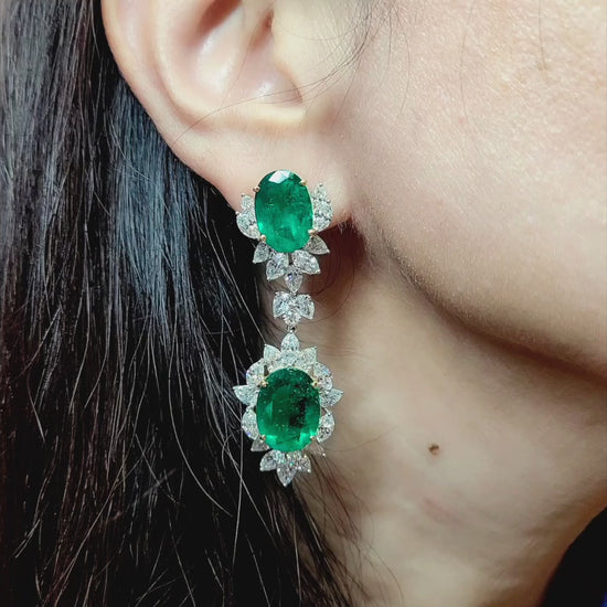 Spectra Fine Jewelry 25.53 cts.  Colombian Emerald Diamond Drop Gold Earrings