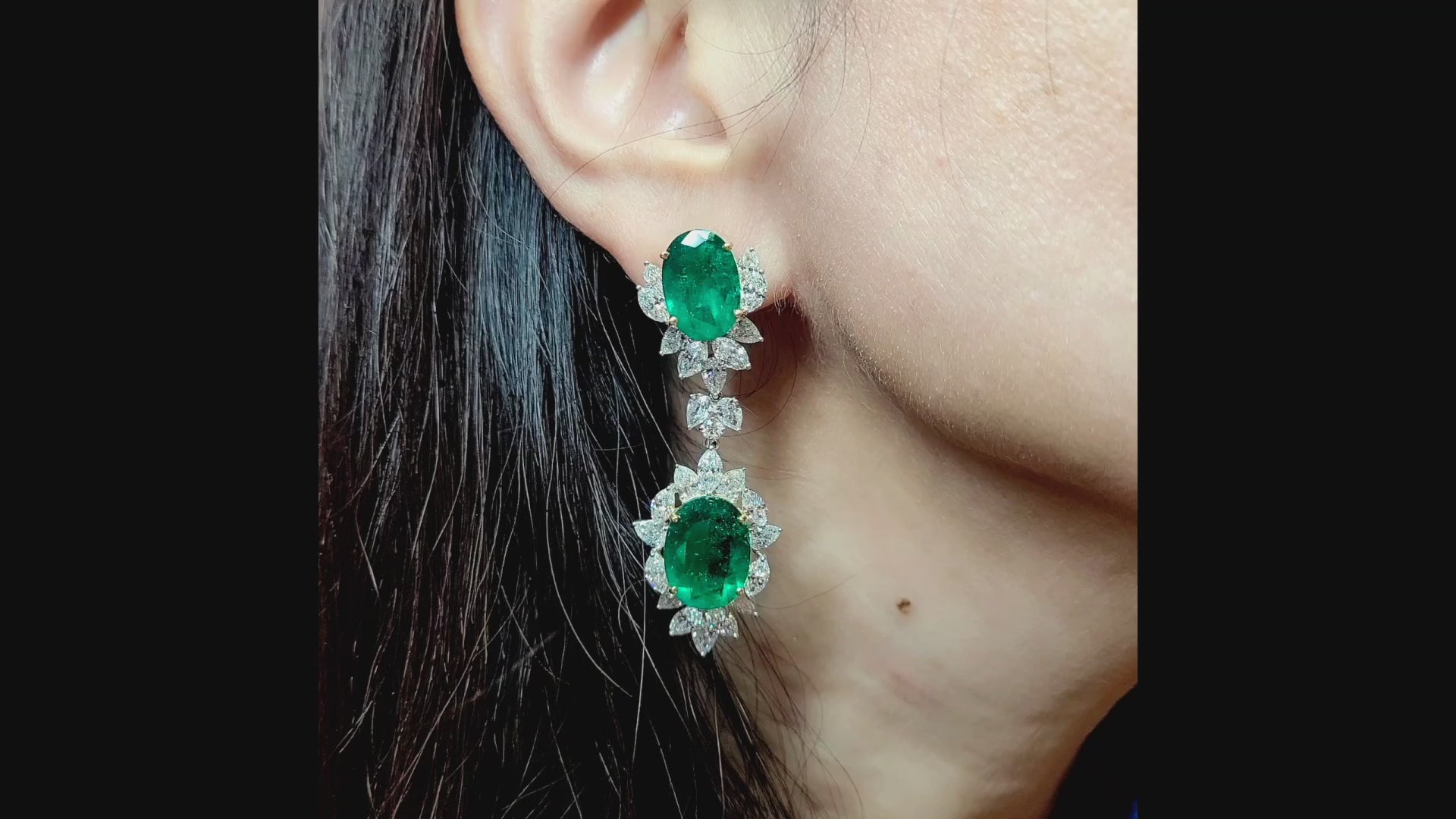 Spectra Fine Jewelry 25.53 cts.  Colombian Emerald Diamond Drop Gold Earrings