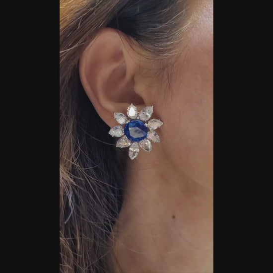 Harry Winston Jacques Timey Vintage Sapphire Diamond Cluster Stud Earrings