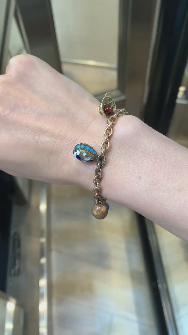 Fabergé Vintage 18K Yellow Gold Egg Charm Bracelet – Signed Estate Jewelry