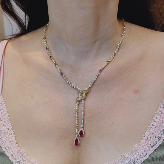 Contemporary Ruby Diamond Lavalier Drop Necklace
